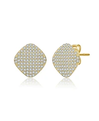 14K Gold Plated with Paved Clear Cubic Zirconia Square Stud Earrings