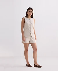Reistor Women's Cotton Tweed Vest Jacket Set Cream
