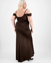 B Darlin Trendy Plus Off-The-Shoulder Satin Gown