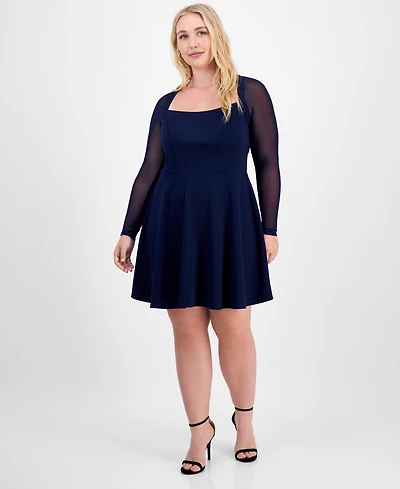 City Studios Trendy Plus Square-Neck Back-Cutout Dress