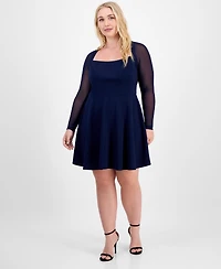 City Studios Trendy Plus Square-Neck Back-Cutout Dress