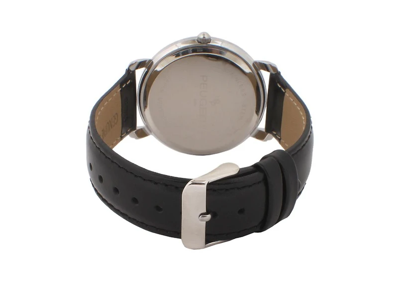Peugeot Men's 38mm Black Dial Retro Design Calf Skin Leather Strap watch