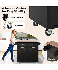 Volenca Rolling Kitchen Island with Trash Can Cabinet and Rubber Universal Wheels