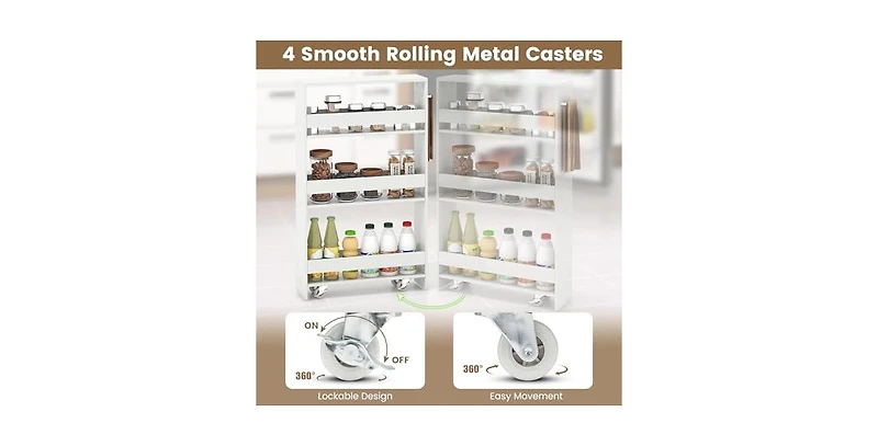 Rolling Kitchen Slim Storage Cart Mobile Shelving Organizer with Handle
