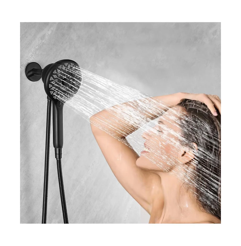 Rainsken High Pressure Shower Heads 6 Spray Mode, Magnetic Shower Head for Bathroom, Matte Black Handheld Shower with 60 inch Stainless Steel Hose