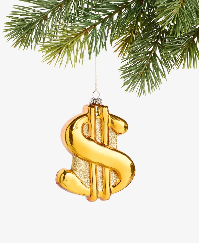 Holiday Lane Eclectic Charm Glass Dollar Sign Ornament, Macy's Exclusive