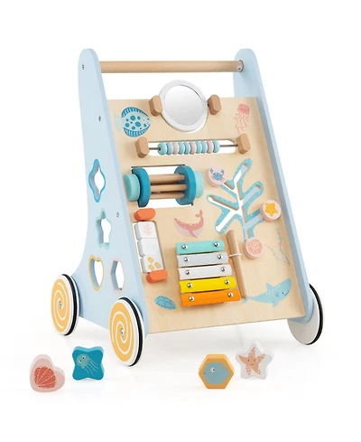 Slickblue Toddler Walker Push and Pull Learning Activity Center with Wheels