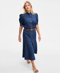 On 34th Women's Denim Flared Midi Skirt, Exclusively at Macy's