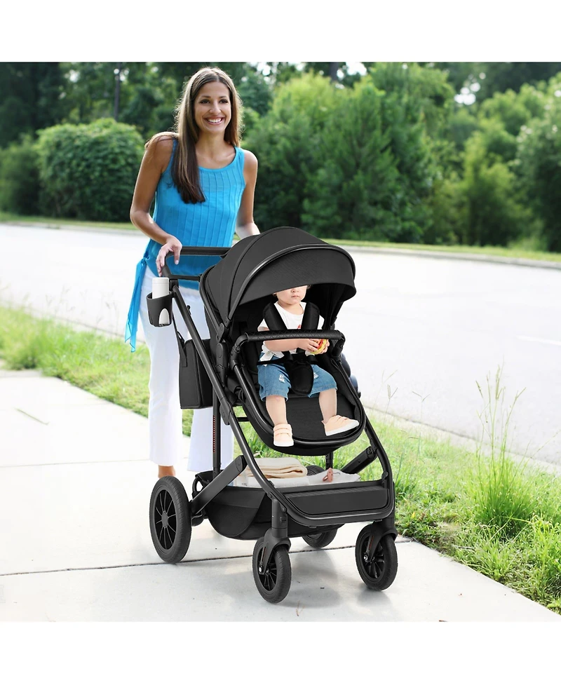 Slickblue Toddler 3-in-1 Folding Convertible Newborn Stroller with Detachable Bassinet