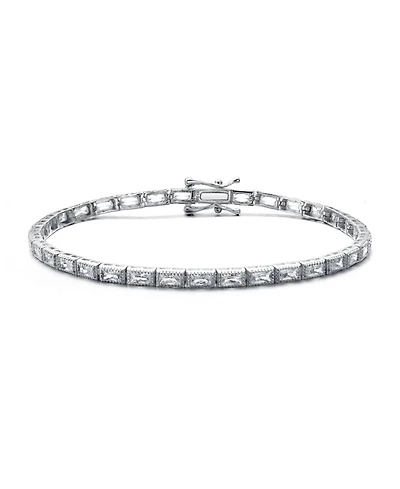 Sterling Silver White Gold Plating with Cubic Zirconia Vintage Milgrain Tennis Bracelet