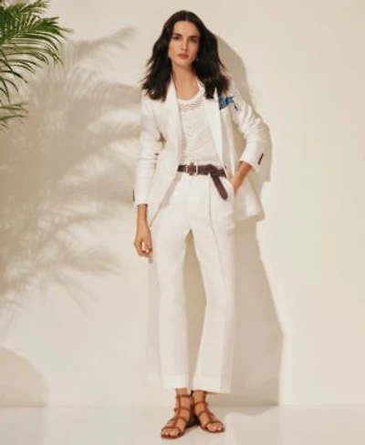 Lauren Ralph Lauren Womens Twill Blazer Geo Motif Mesh Sweater Pleated Twill Wide Leg Pants