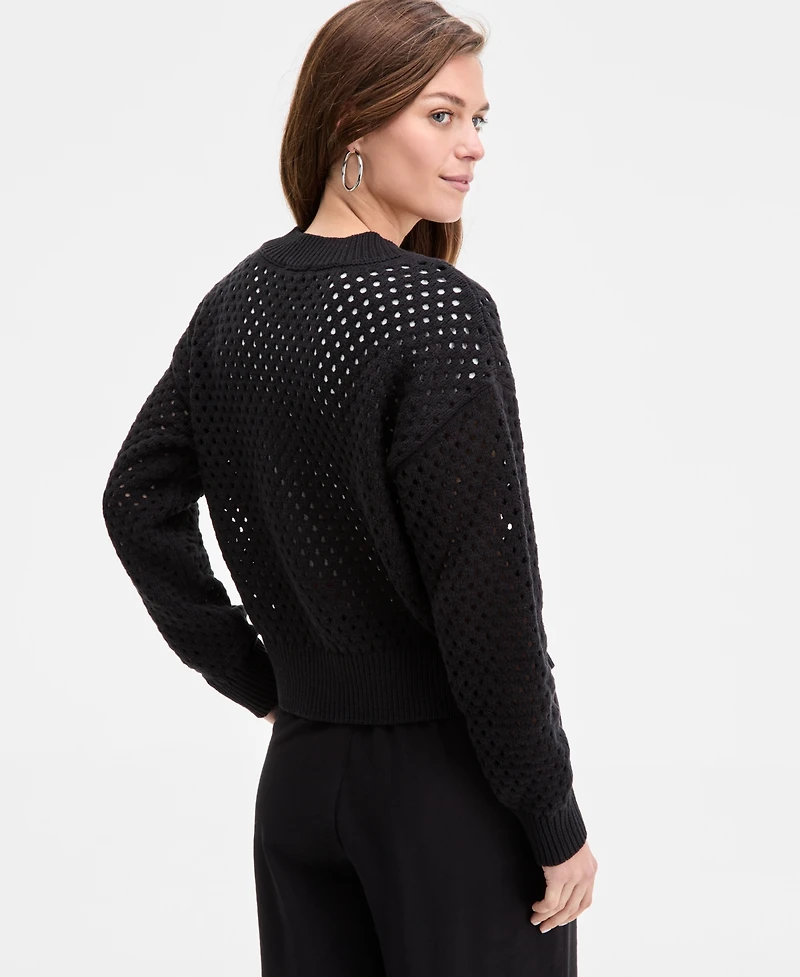 On 34th Women's Perforated Zip-Front Sweater Bomber, Exclusively at Macy's