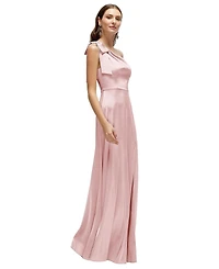 After Six Women's Bow One-Shoulder Fluid Satin Maxi Dress with Full Skirt