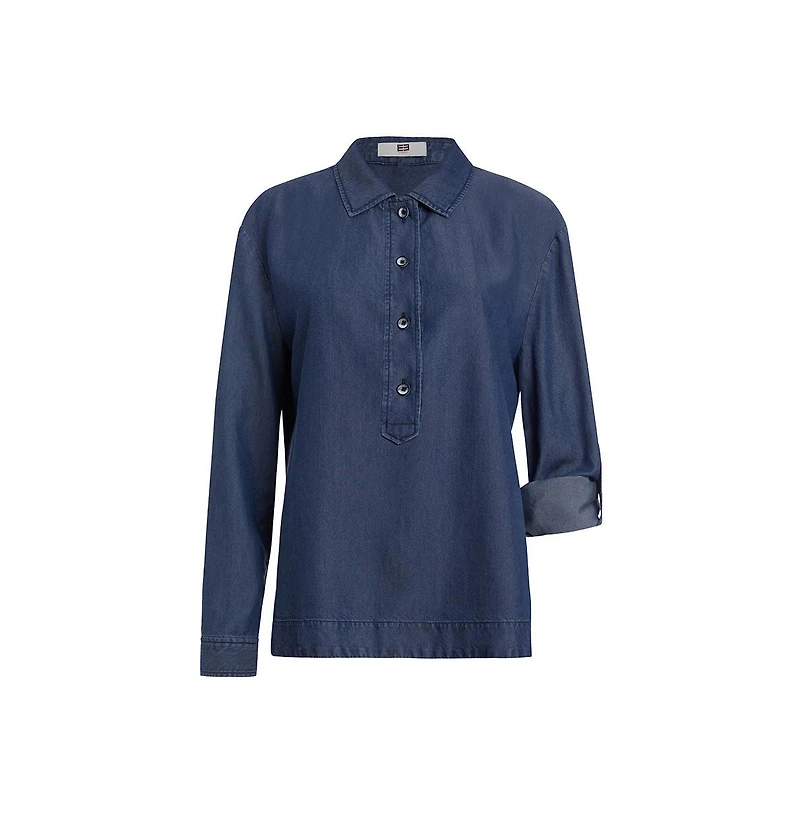 Etcetera Women's Chambray-Look Popover Blouse Strait
