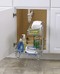 Household Essentials Glidez 12" W Steel Pull-Out Storage Organizer, 2-Tier Design, Chrome