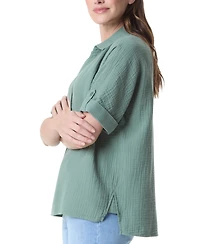 Gloria Vanderbilt Women's Cotton Callista Roll-Tab Textured Top