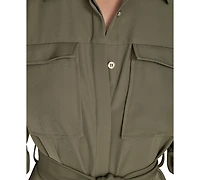 Halston Women's Soft Suiting Belted Utility Shirt
