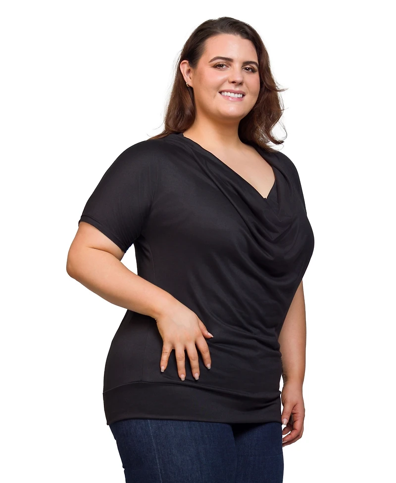 24seven Comfort Apparel Plus Cowl Neck Short Sleeve Top