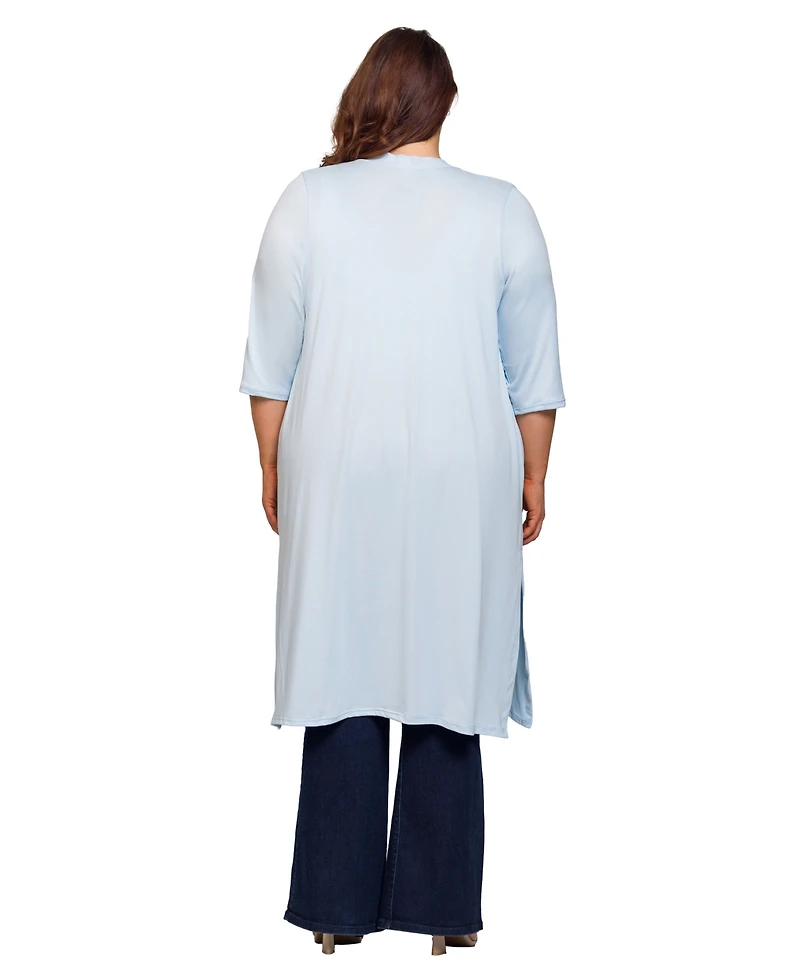 24seven Comfort Apparel Plus Knee Length Duster Cardigan Sweater
