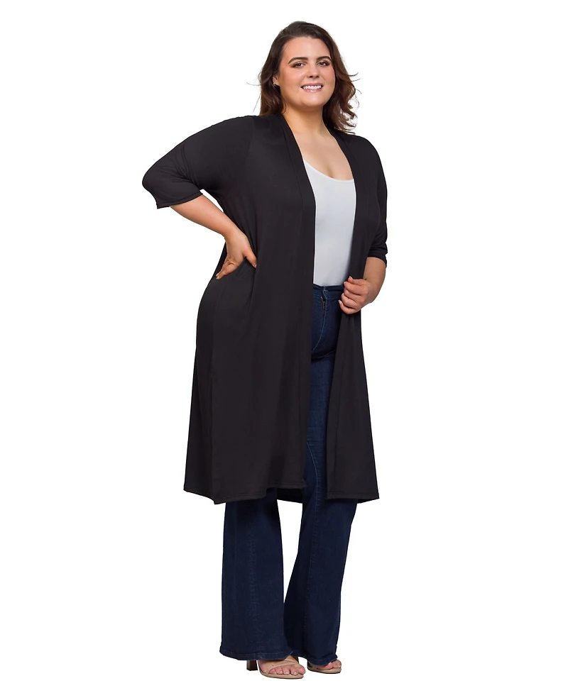 24seven Comfort Apparel Plus Knee Length Duster Cardigan Sweater