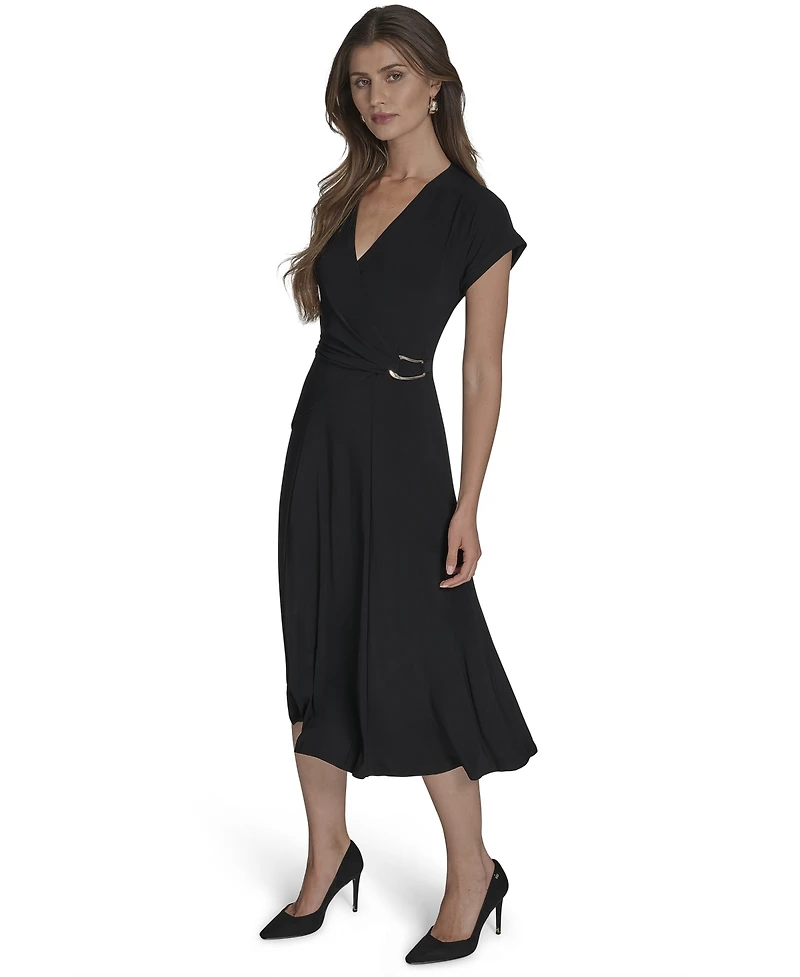 Halston Women's Surplice-Neck Faux-Wrap Dress
