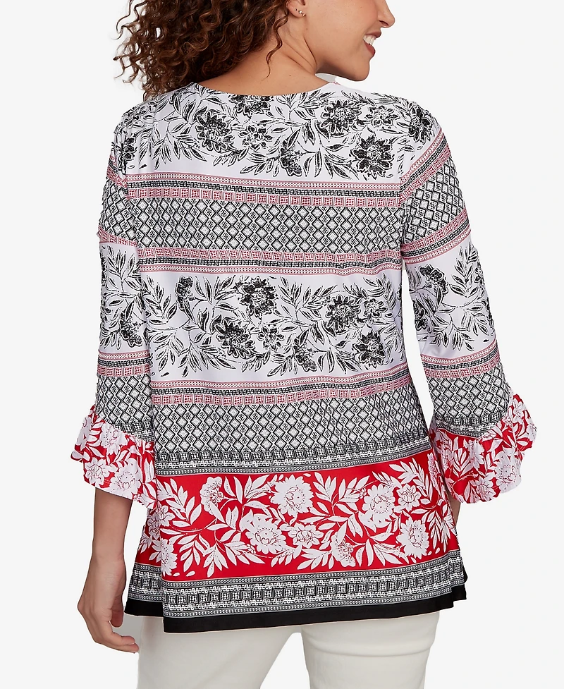 Ruby Rd. Petite Tropical Motif Stripe Puff Print Knit Top