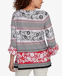 Ruby Rd. Petite Tropical Motif Stripe Puff Print Knit Top