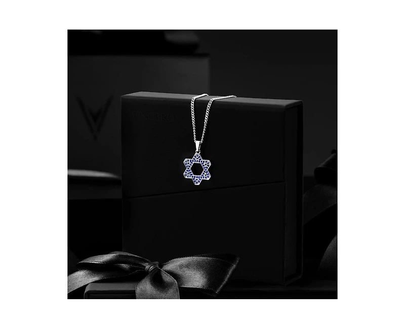 Vincero Men's Star of David Pendant with Blue Spinel Sterling Silver