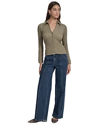 Dkny Jeans Women's Textured Collared Button-Front Top