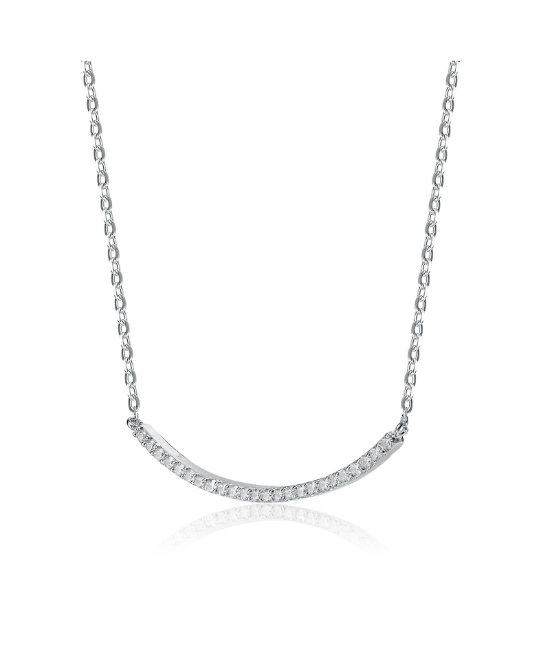 Classic Sterling Silver White Gold Plated with Cubic Zirconia Curved Bar Wedding Necklace