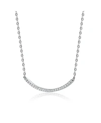 Classic Sterling Silver White Gold Plated with Cubic Zirconia Curved Bar Wedding Necklace
