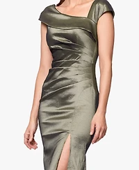 Xscape Petite Asymmetrical-Neckline Long Sheath Dress