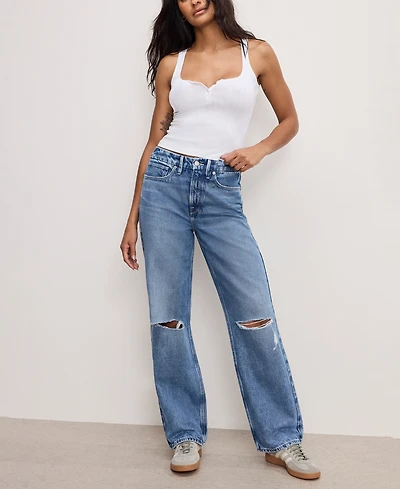 Good American Women's Cotton 90s High-Rise Relaxed Distress Jeans