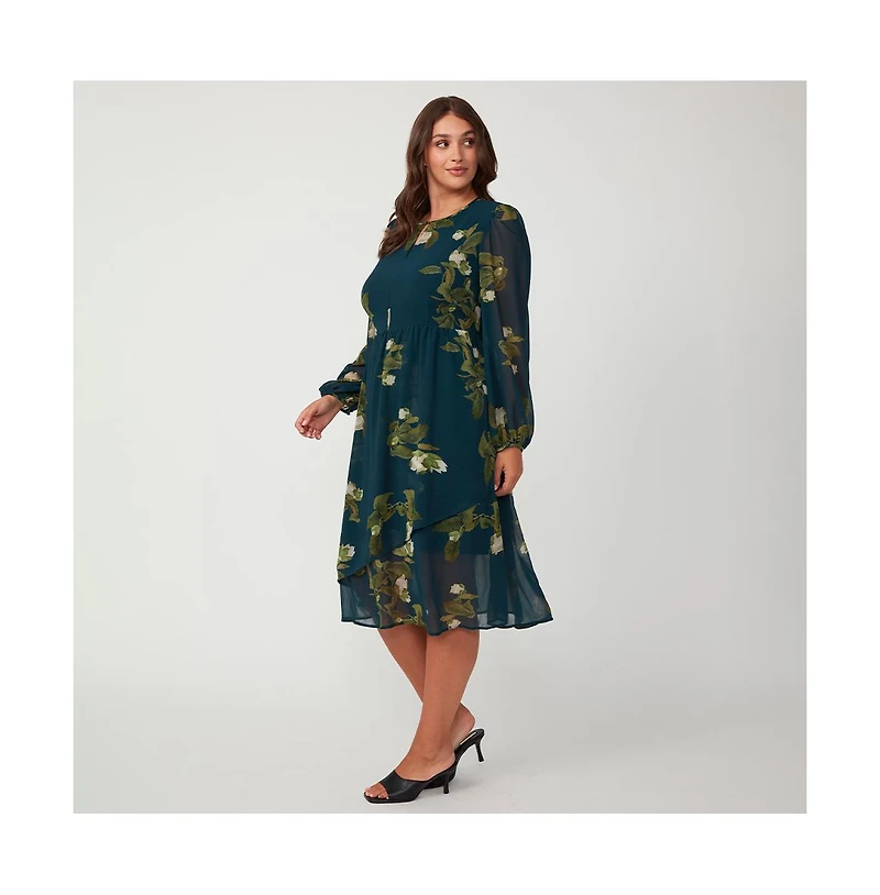 Estelle Summit Bloom Navy Long Sleeve Midi Dress