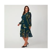 Estelle Summit Bloom Navy Long Sleeve Midi Dress