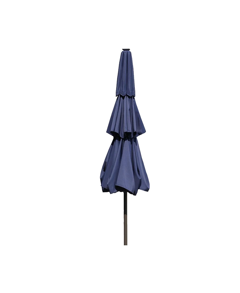 10 Ft Patio Umbrella with Solar Lights 3-Tier Outdoor Table Market Pool Umbrellas for Patio, Red