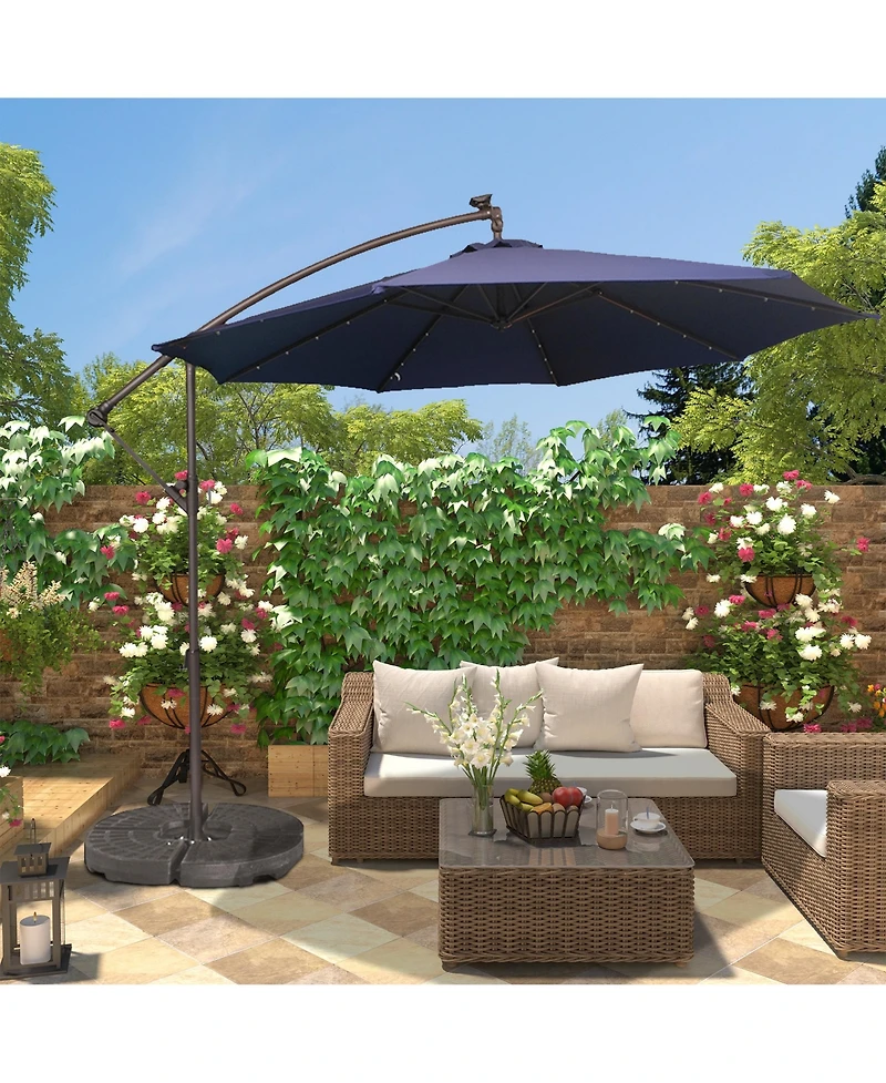 10 Ft Cantilever Patio Umbrella with Lights Offset Crank Large Outdoor Pool for Backyard Garden Deck Without Bas