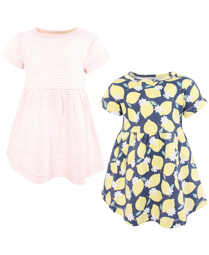Hudson Baby Girls Cotton Dresses, Blue Lemon