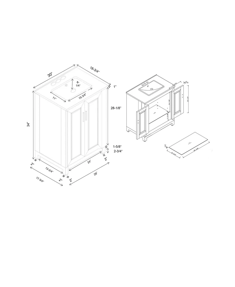 30" Bathroom Vanity with Marbel Undermount Sink and Glass Shelves Storage Cabinet