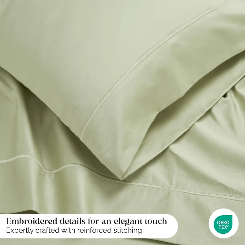 Superior Egyptian Cotton 1500 Thread Count Embroidered Marrow Stitch Hem Deep Pocket Sheet Set,Queen