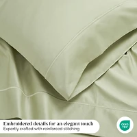 Superior Egyptian Cotton 1500 Thread Count Embroidered Marrow Stitch Hem Deep Pocket Sheet Set,Queen