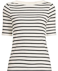 Lands' End Women's Tall Supima Cotton Elbow Sleeve Boatneck Button Shoulder Tee