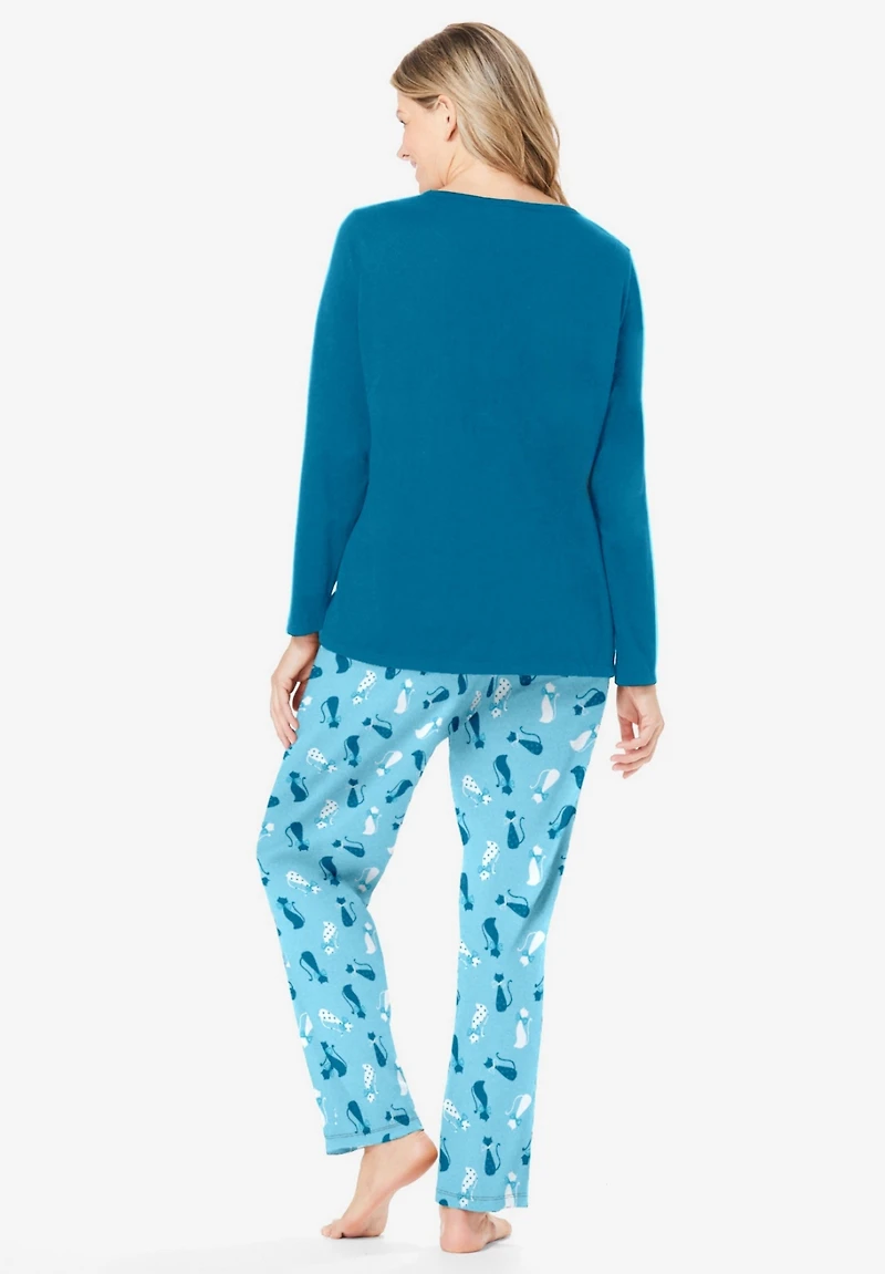 Dreams & Co. Women's Long Sleeve Knit Pj Set