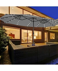 Twin Patio Umbrella with 48 Solar Led Lights for Outdoor Garden or Deck