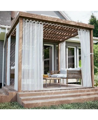 Awesome Home Insect Shield Leno Stripe Tab Top Curtain Panel 52 X22wx 84 X22l