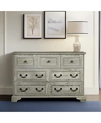 Farmhouse 7 Drawers Dresser Bathroom Cabinet for Rustic Chest of with Natural Texture Vintage Design Storage Organizer