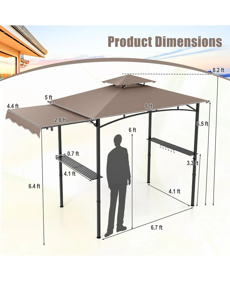 Slickblue Grill Gazebo with Side Awning and Double-Tiered Top for Patio or Backyard
