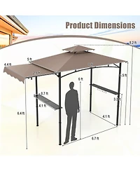 Slickblue Grill Gazebo with Side Awning and Double-Tiered Top for Patio or Backyard