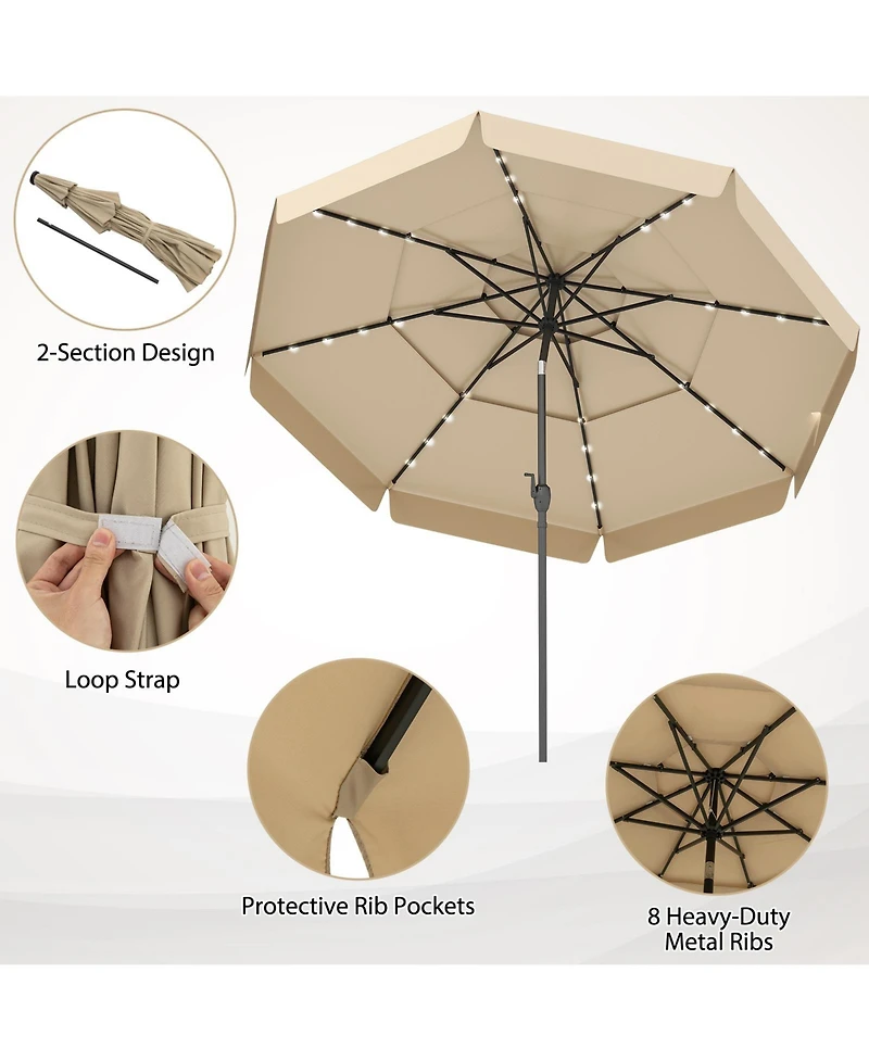 Solar Patio Umbrella with 3-Tier Vented Canopy for Outdoor Tables and Seating