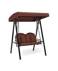 2-Person Outdoor Porch Swing with A-Shaped Metal Stand and Adjustable Canopy